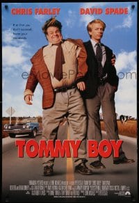 7w938 TOMMY BOY int'l 1sh 1995 great full-length image of screwballs Chris Farley & David Spade!