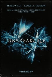 7w951 UNBREAKABLE teaser DS 1sh 2000 M. Night Shyamalan directed, Bruce Willis, Samuel L. Jackson!