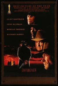 7w955 UNFORGIVEN awards 1sh 1992 gunslinger Clint Eastwood, Gene Hackman, Morgan Freeman, Harris!