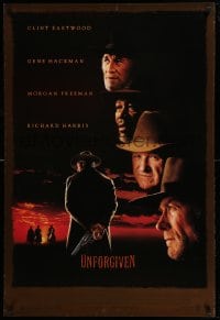 7w956 UNFORGIVEN DS 1sh 1992 gunslinger Clint Eastwood, Gene Hackman, Morgan Freeman, Harris!