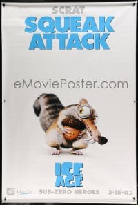 7w091 ICE AGE 2 vinyl banners 2002 prehistoric sub-zero CGI cartoon, Scrat w/acorn and Sid!