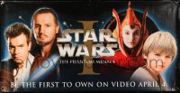 7w107 PHANTOM MENACE 2-sided video vinyl banner 1999 George Lucas, Star Wars Episode I, top cast!