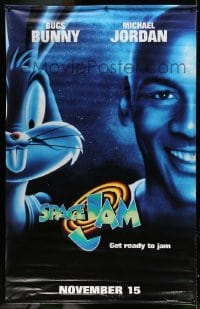 7w112 SPACE JAM vinyl banner 1996 Michael Jordan & Bugs Bunny in outer space!