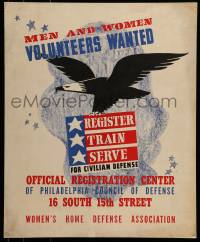 7w039 MEN & WOMEN VOLUNTEERS WANTED 18x22 WWII war poster 1941 register for civilian defense!