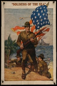 7w040 U.S. MARINES: SOLDIERS OF THE SEA 15x23 WWI war poster 1916 great Sidney H. Riesenberg art!