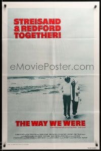 7w974 WAY WE WERE int'l 1sh 1973 Barbra Streisand & Robert Redford walk on the beach!