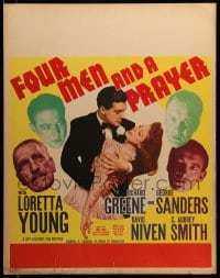 7w026 FOUR MEN & A PRAYER jumbo WC 1938 John Ford, Loretta Young, Richard Greene, Niven, Sanders
