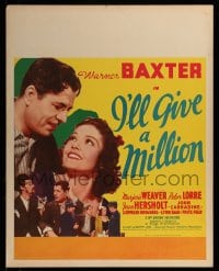 7w027 I'LL GIVE A MILLION jumbo WC 1938 romantic c/u of Warner Baxter & pretty Marjorie Weaver!