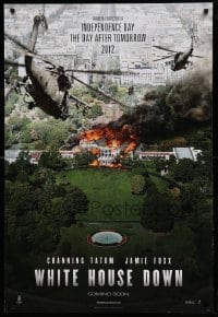 7w980 WHITE HOUSE DOWN int'l teaser DS 1sh 2013 Tatum & Foxx, different image of burning White House!