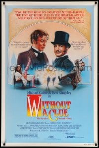 7w983 WITHOUT A CLUE 1sh 1988 great artwork of Michael Caine & Ben Kingsley on the case!