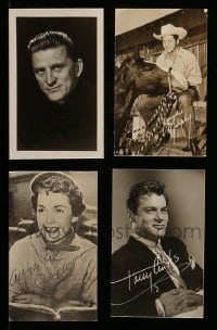 7x174 LOT OF 4 POSTCARDS WITH FACSIMILE AUTOGRAPHS 1940s-1950s Kirk Douglas, Tony Curtis & more!