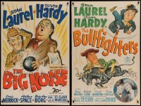 7x231 LOT OF 2 LAUREL & HARDY BOARD MOUNTED ONE-SHEETS 1940s The Bullfighters & The Big Noise!