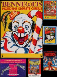 7x350 LOT OF 9 FORMERLY FOLDED NON-U.S. CIRCUS POSTERS 1980s-1990s great clown images!