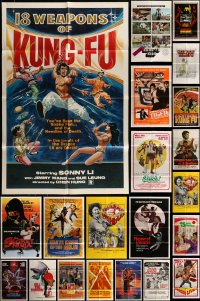 7x076 LOT OF 49 FOLDED KUNG FU ONE-SHEETS 1960s-1980s great images from martial arts movies!