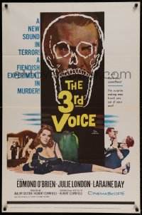 7y014 3rd VOICE 1sh 1960 cool image of Edmund O'Brien in huge skull + sexy Julie London!