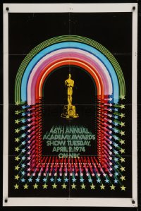 7y005 46TH ANNUAL ACADEMY AWARDS 1sh 1974 great image of Oscar statuette, jukebox design!