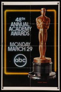 7y006 48TH ANNUAL ACADEMY AWARDS 1sh 1976 huge image of Oscar statuette, ABC Television!