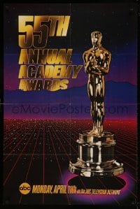7y008 55TH ANNUAL ACADEMY AWARDS 1sh 1983 cool image of the golden Oscar statuette over city!