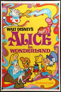 7y034 ALICE IN WONDERLAND 1sh R1974 Walt Disney, Lewis Carroll classic, cool psychedelic art!