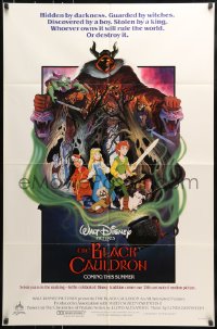 7y086 BLACK CAULDRON advance 1sh 1985 first Walt Disney CG, cool fantasy art by Paul Wenzel!
