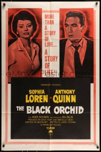 7y088 BLACK ORCHID 1sh 1959 Anthony Quinn, Sophia Loren, a story of love directed by Martin Ritt!