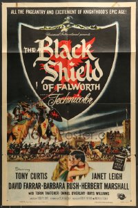 7y091 BLACK SHIELD OF FALWORTH 1sh 1954 art of knight Tony Curtis & real life wife Janet Leigh