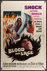 7y094 BLOOD & LACE 1sh 1971 AIP, gruesome horror image of wacky cultist w/bloody hammer!