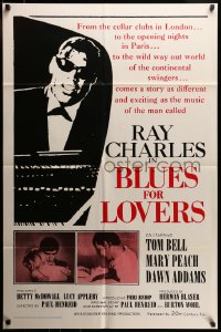 7y098 BLUES FOR LOVERS 1sh 1966 Ballad in Blue, cool b&w image of Ray Charles playing piano!