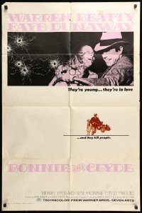 7y102 BONNIE & CLYDE 1sh 1967 notorious crime duo Warren Beatty & Faye Dunaway, Arthur Penn!
