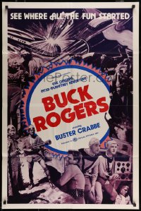 7y113 BUCK ROGERS 1sh R1966 Buster Crabbe sci-fi serial, see where all the fun started!