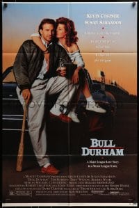 7y115 BULL DURHAM 1sh 1988 great image of baseball player Kevin Costner & sexy Susan Sarandon