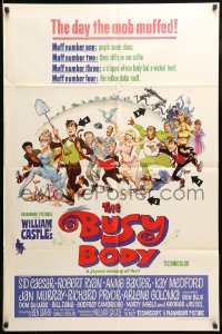 7y118 BUSY BODY 1sh 1967 William Castle, great wacky art of entire cast by Frank Frazetta!