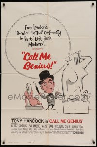 7y121 CALL ME GENIUS 1sh 1961 cool cartoon art of wacky artist Tony Hancock and sexy woman!