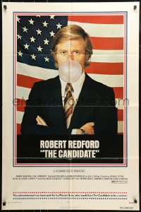 7y124 CANDIDATE 1sh 1972 great image of candidate Robert Redford blowing a bubble!