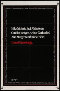 7y131 CARNAL KNOWLEDGE 1sh 1971 Jack Nicholson, Candice Bergen, Art Garfunkel, Ann-Margret!