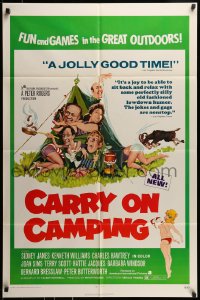 7y132 CARRY ON CAMPING 1sh 1971 Sidney James, English nudist sex, wacky outdoors artwork!