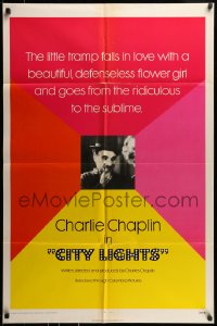 7y152 CITY LIGHTS 1sh R1972 great image of Charlie Chaplin as the Tramp, Virginia Cherrill!