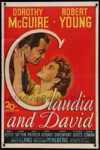 7y154 CLAUDIA & DAVID 1sh 1946 romantic close up artwork of Dorothy McGuire & Robert Young!