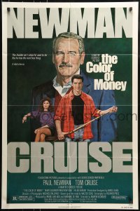 7y160 COLOR OF MONEY 1sh 1986 Robert Tanenbaum art of Paul Newman & Tom Cruise playing pool!