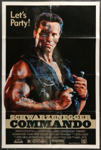 7y163 COMMANDO 1sh 1985 cool image of Arnold Schwarzenegger in camo, let's party!