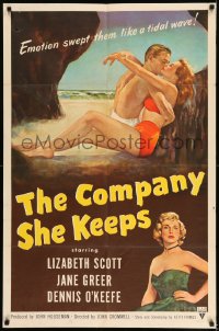 7y164 COMPANY SHE KEEPS 1sh 1951 art of sexy bad girl Jane Greer + Lizabeth Scott!