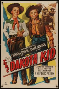7y180 DAKOTA KID 1sh 1951 artwork of The Rough-Ridin' Kids Michael Chapin & Eilene Janssen!