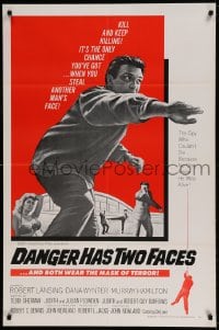 7y181 DANGER HAS TWO FACES 1sh 1967 Robert Lansing couldn't die because he stole a dead man's face!
