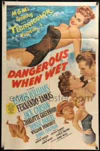 7y182 DANGEROUS WHEN WET 1sh 1953 artwork of sexiest swimmer Esther Williams + cast montage!
