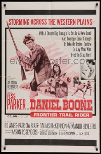 7y183 DANIEL BOONE FRONTIER TRAIL RIDER 1sh 1966 pioneer Fess Parker in coonskin hat!