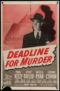 7y196 DEADLINE FOR MURDER 1sh 1946 cool film noir image of Paul Kelly over female silhouette!