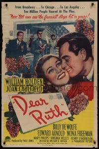 7y198 DEAR RUTH style A 1sh 1947 romantic close up art of William Holden & Joan Caulfield!