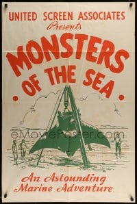 7y213 DEVIL MONSTER 1sh R1930s Monsters of the Sea, cool artwork of giant manta ray!