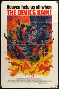 7y215 DEVIL'S RAIN 1sh 1975 Ernest Borgnine, William Shatner, Anton Lavey, cool Mort Kunstler art!