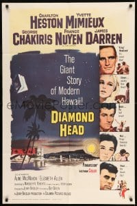 7y218 DIAMOND HEAD 1sh 1962 Charlton Heston, Yvette Mimieux, cool art of Hawaiian volcano!